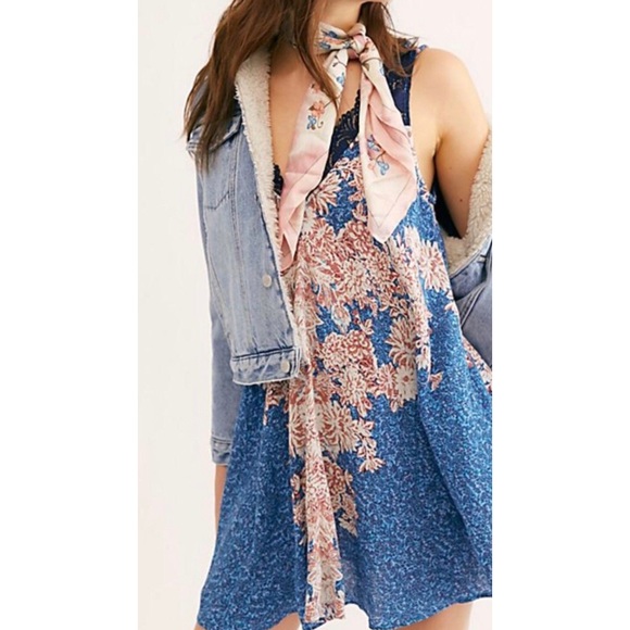 FREE PEOPLE | Morning Sun Boho Mini Slip Dress Blue NEW - Picture 6 of 7
